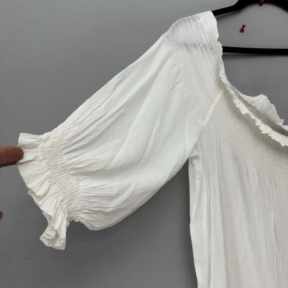 Tory Burch Embroidered Eyelet Scallop Hem Peasant Tunic/Cover Up Dress White M